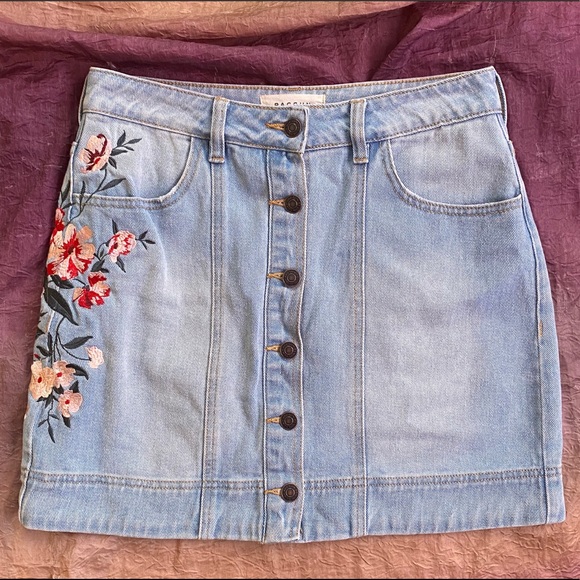 PacSun Dresses & Skirts - Pacsun Floral Embroidered Denim Jean Skirt